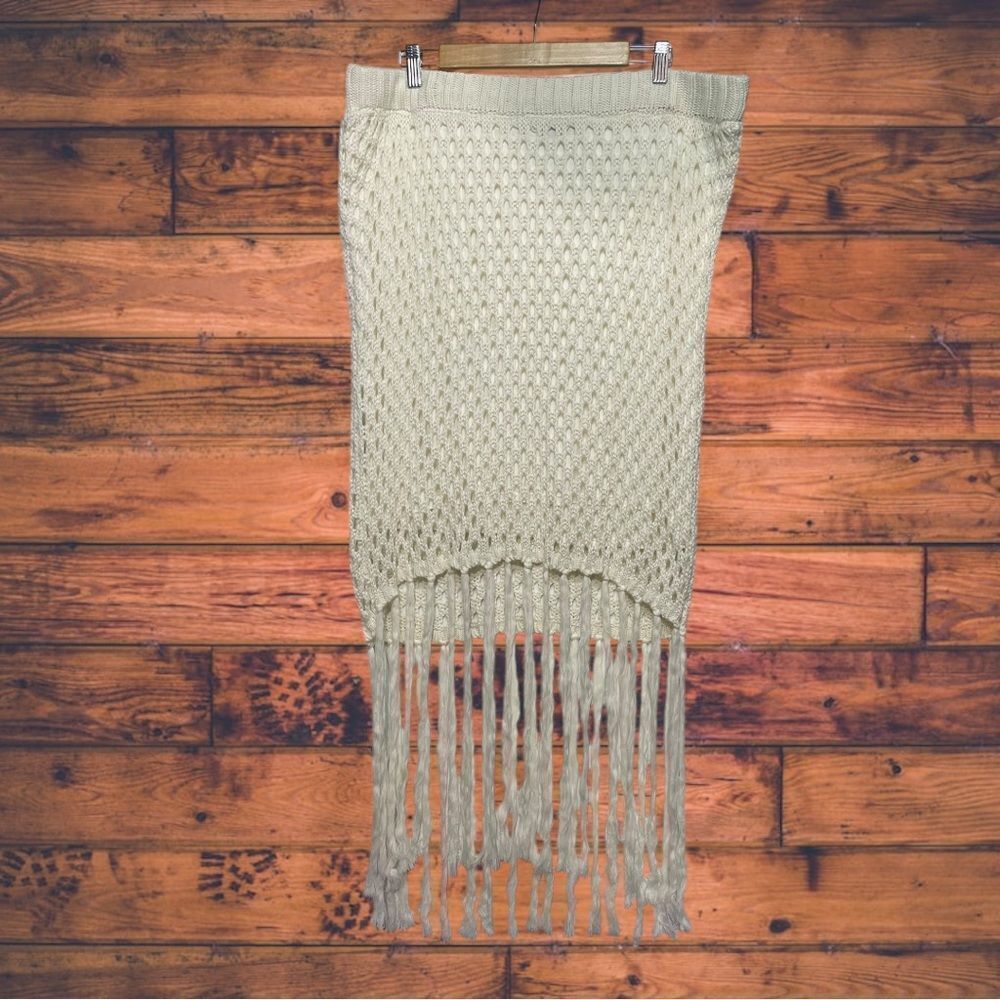 Eloquii Netted Maxi Fringe Cream Skirt Size 18/20 - image 1